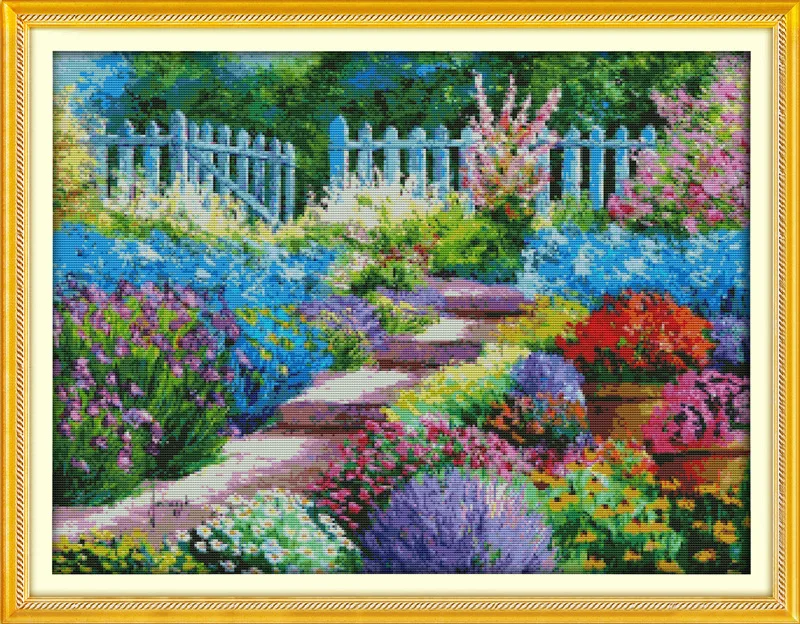 

Colorful rural garden Printed Canvas DMC Counted Chinese Cross Stitch Kits printed Cross-stitch set Embroidery Needlework