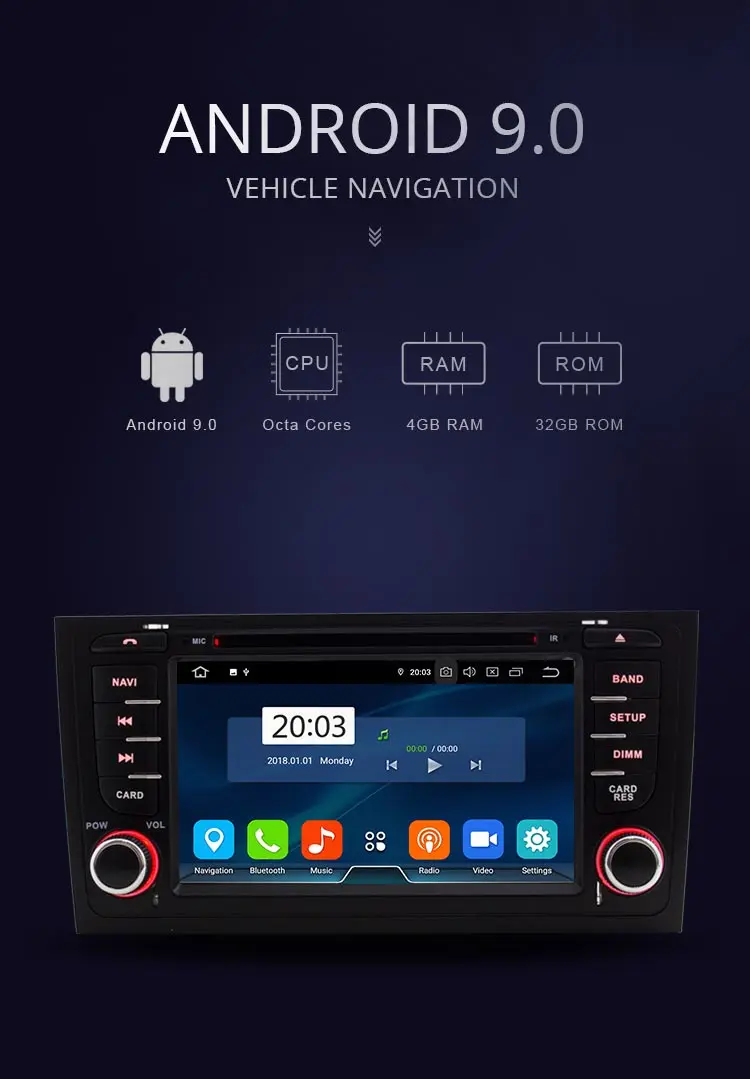 Top JDASTON Octa Cores Android 9.0 4G+32G Car DVD Player For AUDI A6 S6 RS6 1997-2004 Car Multimedia GPS Stereo 2 Din Car Radio WIFI 1