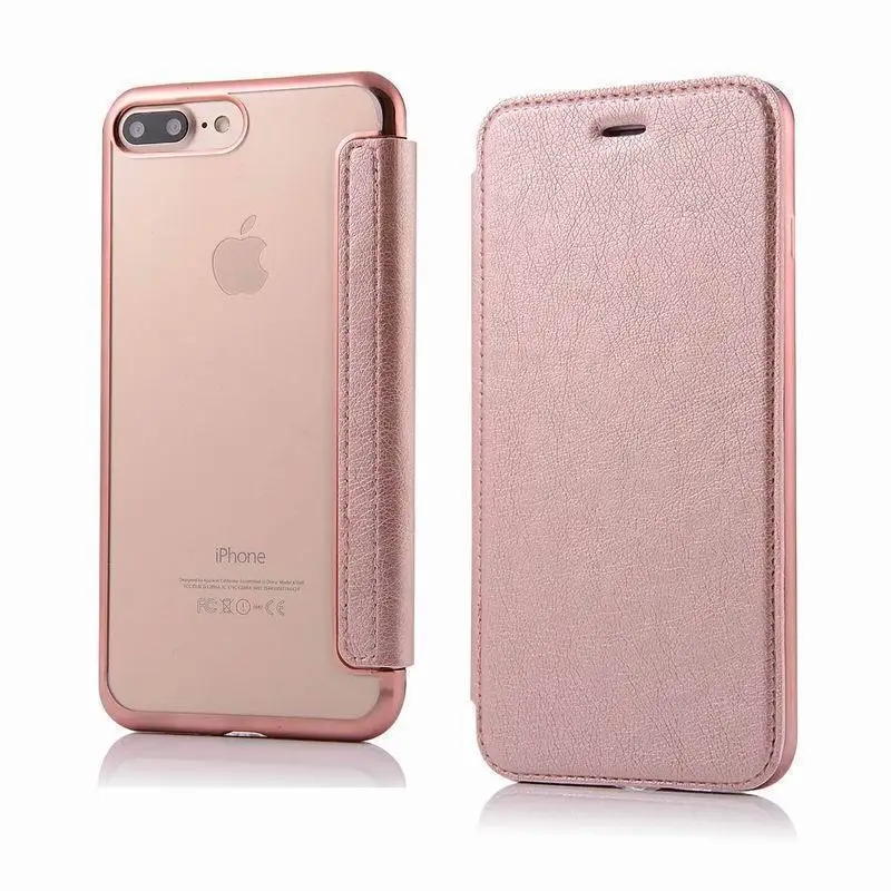

for IPhone 6 6s 7 Plus Case Luxury Leather + Clear TPU Wallet Flip Card Cover Skin Cases 360 Full Protector Soft Slim Cases Lady