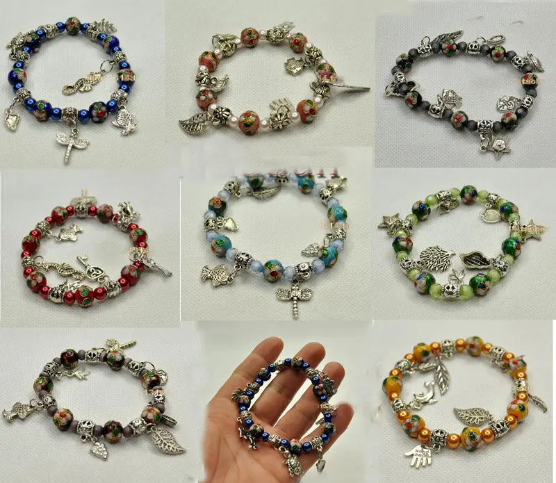 

Hot sell ->@@ wholesale 12 PCS CHINESE HANDMADE Cloisonne &Tibetan silver Enamel Bracelets CHAINS -Top quality free shipping