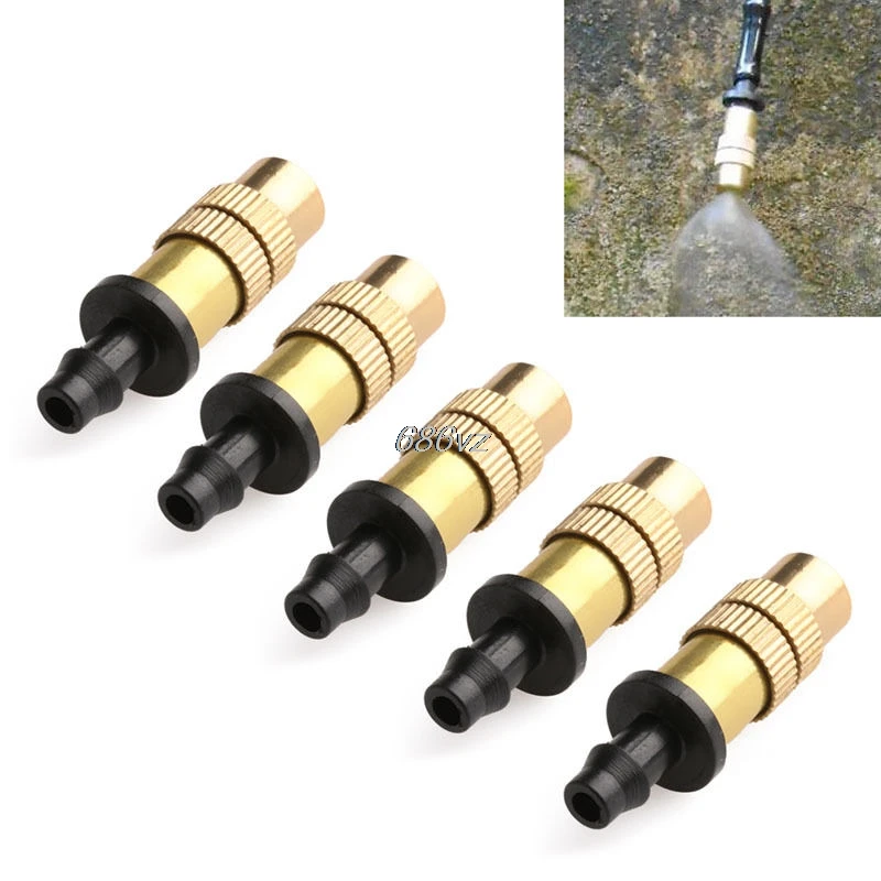 

New 5pcs Adjustable Misting Nozzle Gardening Water Cooling Thread Brass Spray Sprinkler N24 Drop Ship