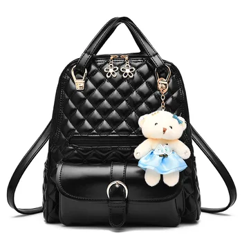 

100pcs/lot Cute Cartoon Bear Women Backpack Preppy School Bags Backpack for Girls Teenagers Plaid Backpack Bag Female Escolar