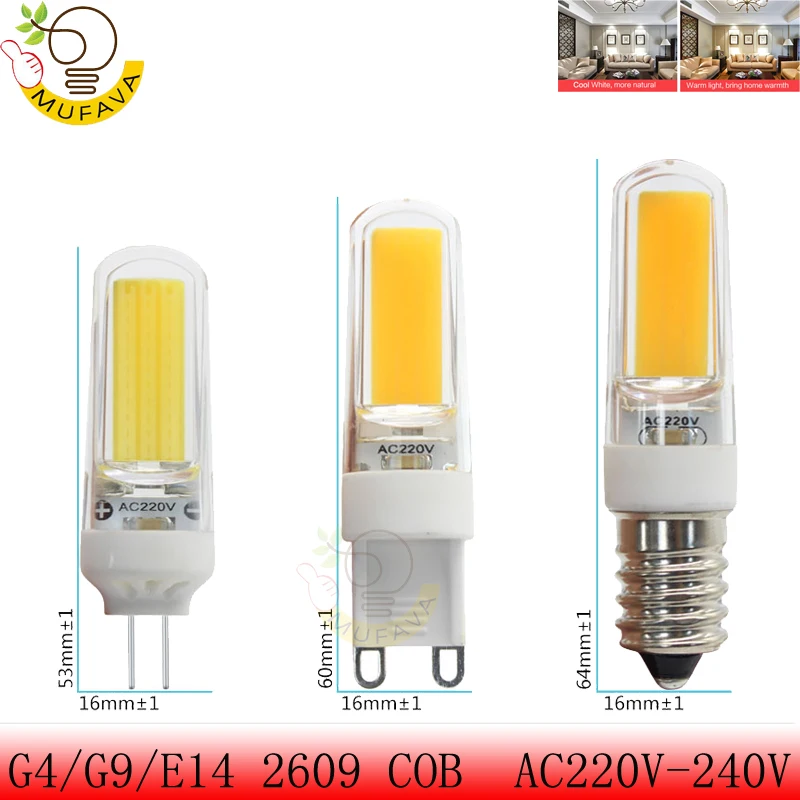 1 шт./лот супер яркая светодиодная лампа G4 G9 COB 6 Вт 9 AC/DC12V AC 220 В лампада