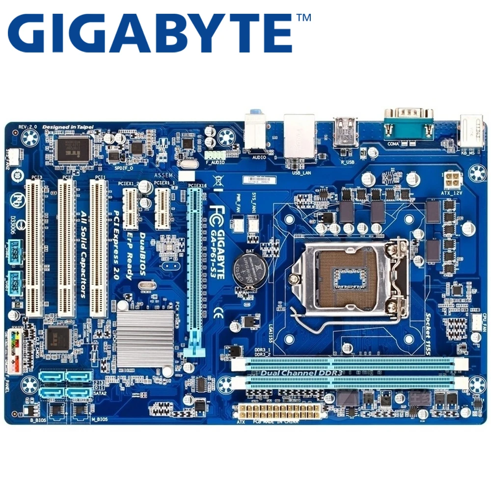 GIGABYTE GA-P61-S3 настольная материнская плата H61 Socket LGA 1155 i3 i5 i7 DDR3 16G ATX оригинальная P61-S3 б/у материнская плата в продаже