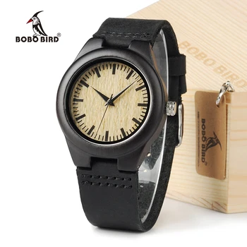 

BOBO BIRD Ebony Wood Women Watch Brand Luxury Design Analog Quartz With Real Leather Strap In Gift Box