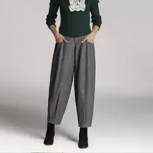 Женские шерстяные штаны-шаровары больших размеров на весну и осень в стиле ретро, женские шерстяные свободные шаровары с широкими штанинами