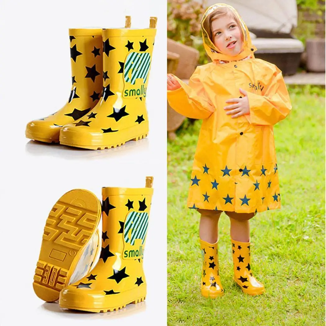 

Kids Waterproof Rubber Rain Boots Non-slip Child Cartoon Rain Fits true size, take your normal size Flat Shoes