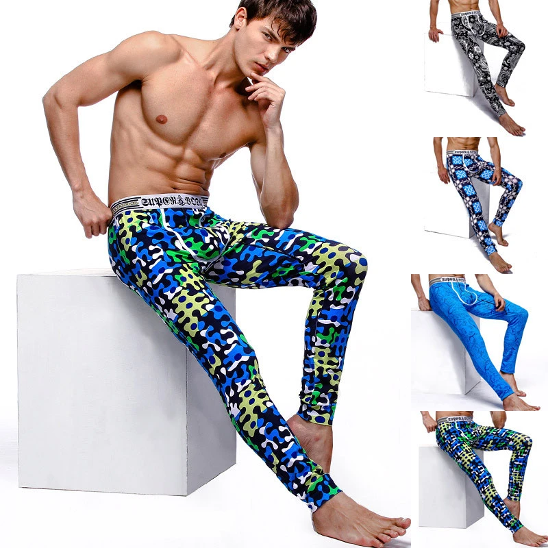 best mens long underwear Men's Wholesale Printing Cotton U Convex Design Long Johns Leggings Home Furnishing Modal Warm Pants long johns pants