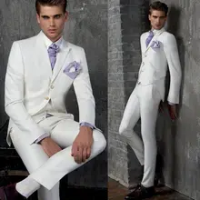 Новое поступление, модные белые смокинги высокого качества, симпатичный крутой Свадебный костюм для мужчин(пиджак+ штаны+ галстук+ жилет+ носовые платки