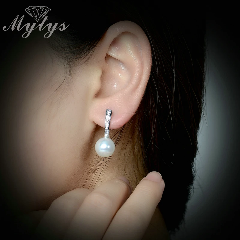 

Mytys White Pearl Earring for Women Wholesale Price Jewelry Pearl Drop Earring Fashion CE259