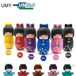 Флеш-накопитель с разноцветным мультипликационным изображением японской Девушки, usb, 4 ГБ, 8 ГБ, 16 ГБ, 32 ГБ, 64 ГБ, милый стакан, карта памяти