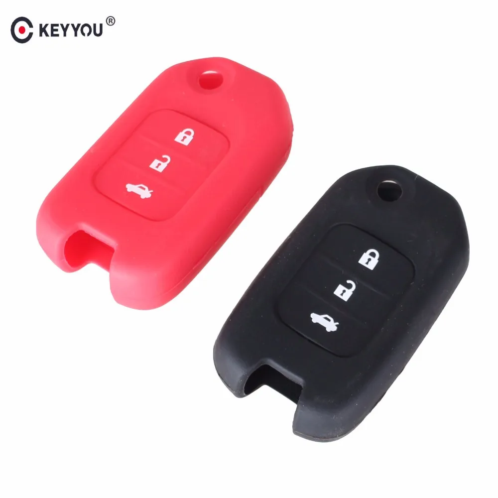 

KEYYOU 3 Buttons Silicone Remote Car-Styling Car Key Case Cover Fit For Honda Fit Marina Wisdom XRV CITY Fob Key Holder