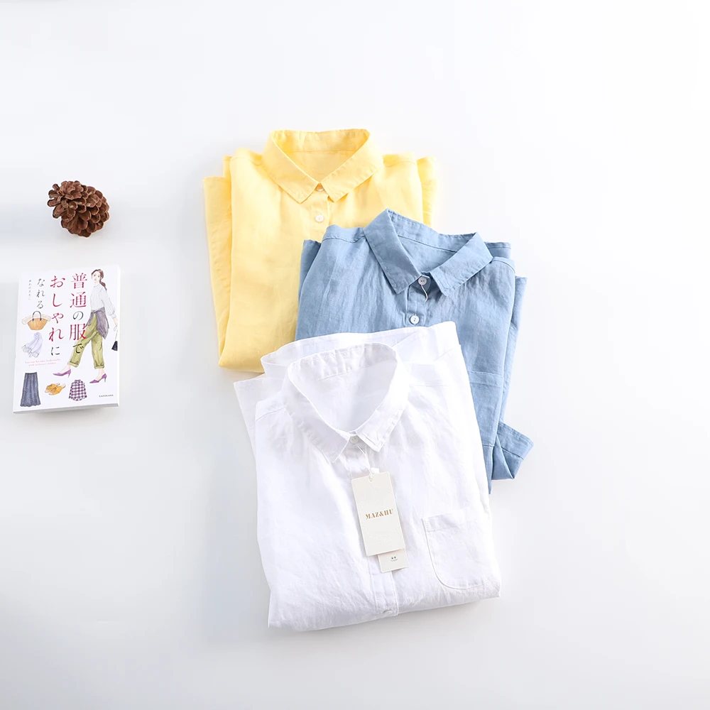 

Summer Women Loose Plus Size All-match Sunscreen Soft Comfortable Water Washed Linen Thin Shirts/Blouses