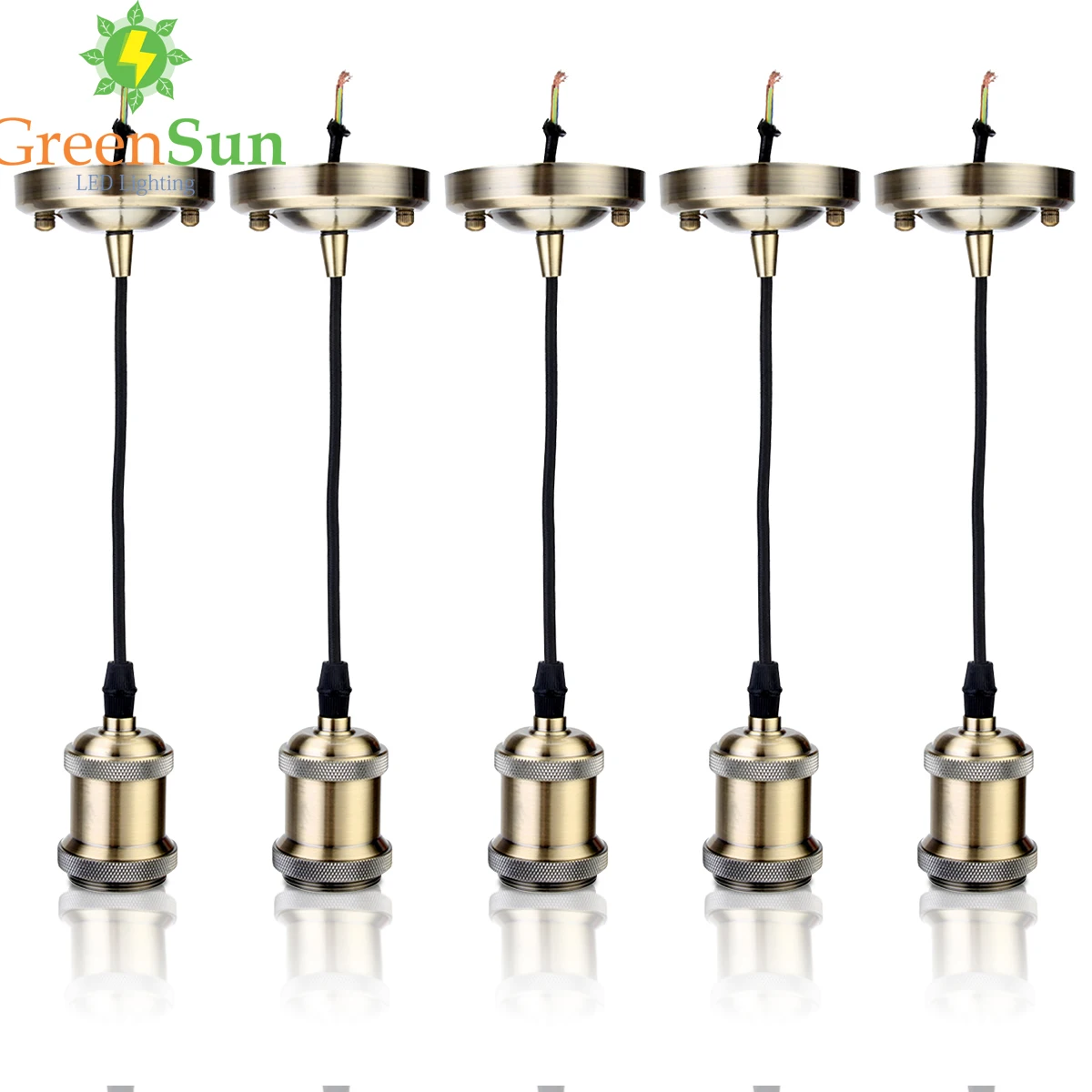 Preise GreenSun 5Pcs E27 Antike Messing Retro Schraube Birne Basis Anhänger Licht Halter Set Decke Rose Licht Buchse Mit 1,35 M Kabel