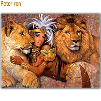 

Peter ren DIY Diamond Embroidery girl lions 3d square mosaic Craft 100% Full icon painting kits Decoration Ornaments beauty lion