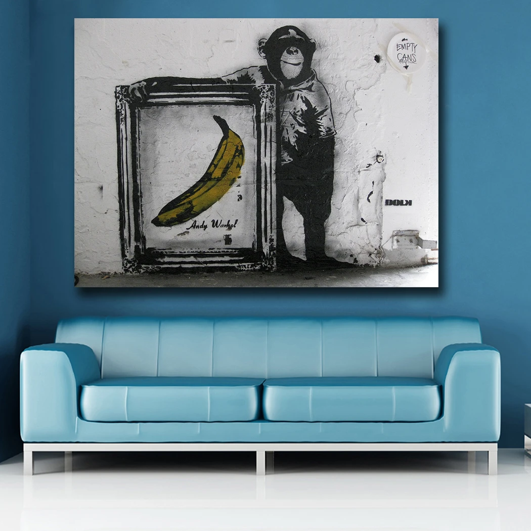 Wxkoilアートチンパンジーとアンディウォーホルバナナキャンバス絵画リビングルームのホームインテリア油絵壁画 Canvas Painting Paintings On Canvaspainting For Living Room Aliexpress