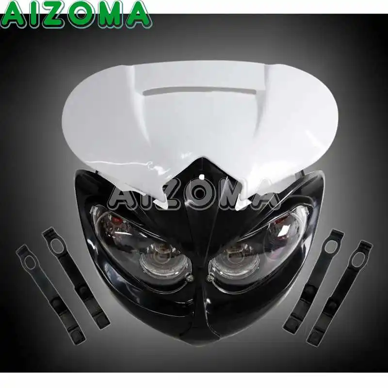 Black Motorcycle Universal Headlight 12v/20w Dual Sports Headlamp Fairing Kit For Honda Yamaha Suzuki Kawasaki Ducati Head Light - Цвет: White