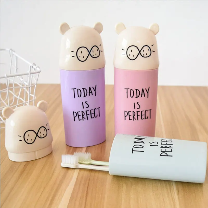 

SrDcMbk 1PCS Plastic Portable Tooth Brush Storage Box Bunny Child Toothbrush Travel Mouthwash Bottle Cup Business Organizer