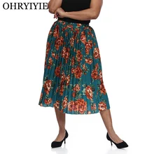 Ohryiyie миди длинные винтажные юбки с цветочным узором женские Высокая талия шифон юбка Женская Повседневная Плиссированная Юбка Femme