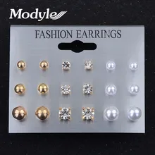 Mostyle Мода 9 пар/уп. женские Кристальные серьги-гвоздики в форме сердца для женщин, пирсинг серьги из искусственного жемчуга с цветочными мотивами