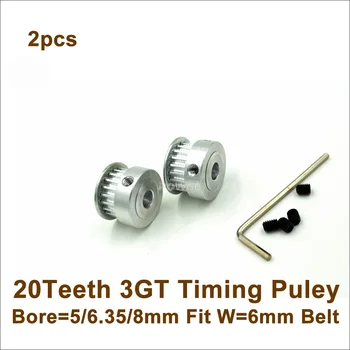 

2pcs 20 Teeth 3GT Timing Pulley Bore 5/6.35/8mm Fit W=6mm 3GT Timing Belt 20T 20Teeth GT3 Timing Belt Pulley 3D Printer Parts
