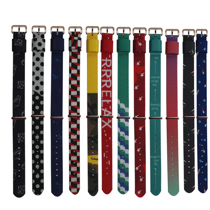 

Fashion luxury brand men and women nylon NATO strap 18 / 20MM rose gold and silver buckle sports leisure quartz watch strap acce
