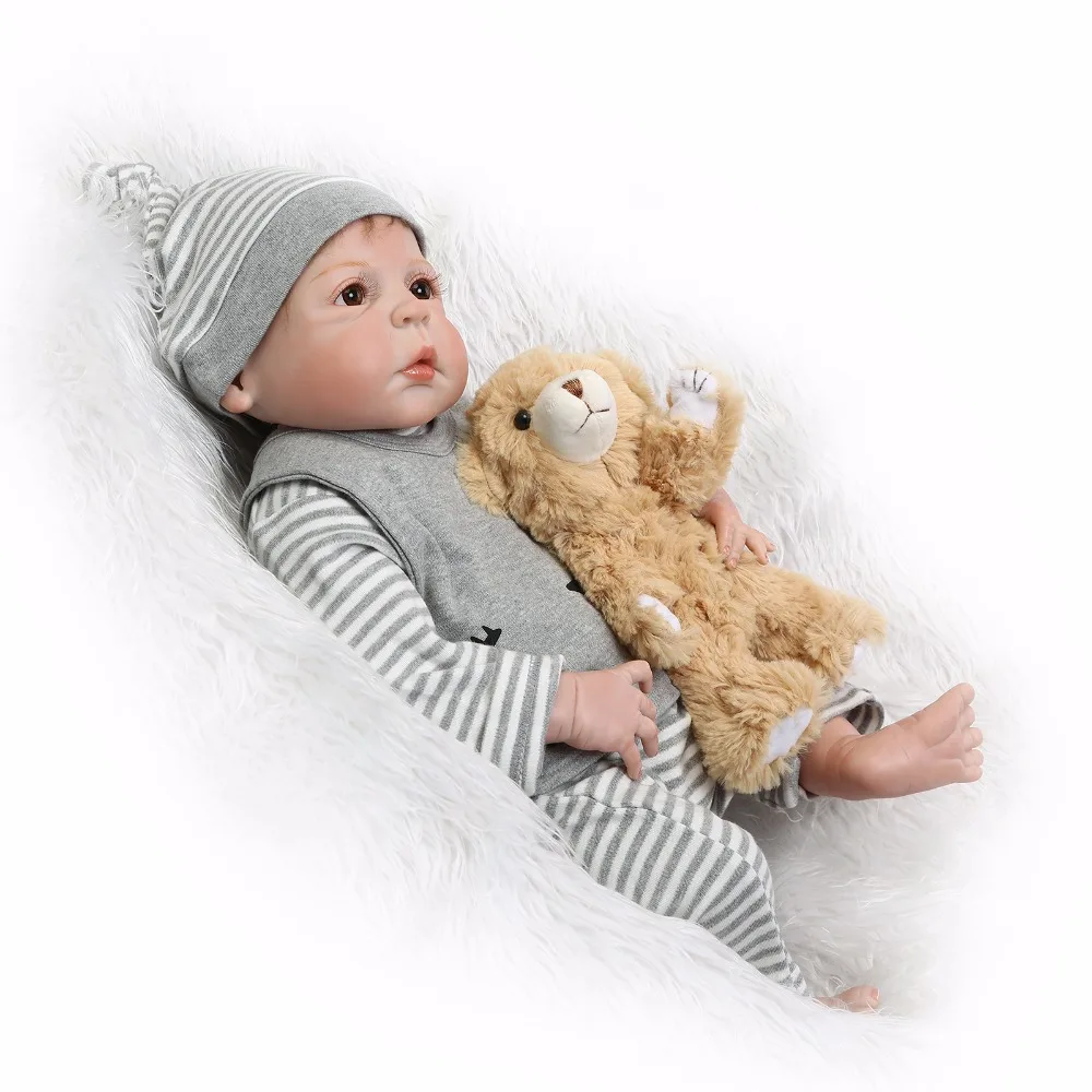 NPK 57 см кукла Bebe Reborn полные конечности и туловище Жесткий Силиконовый мальчик Boneca