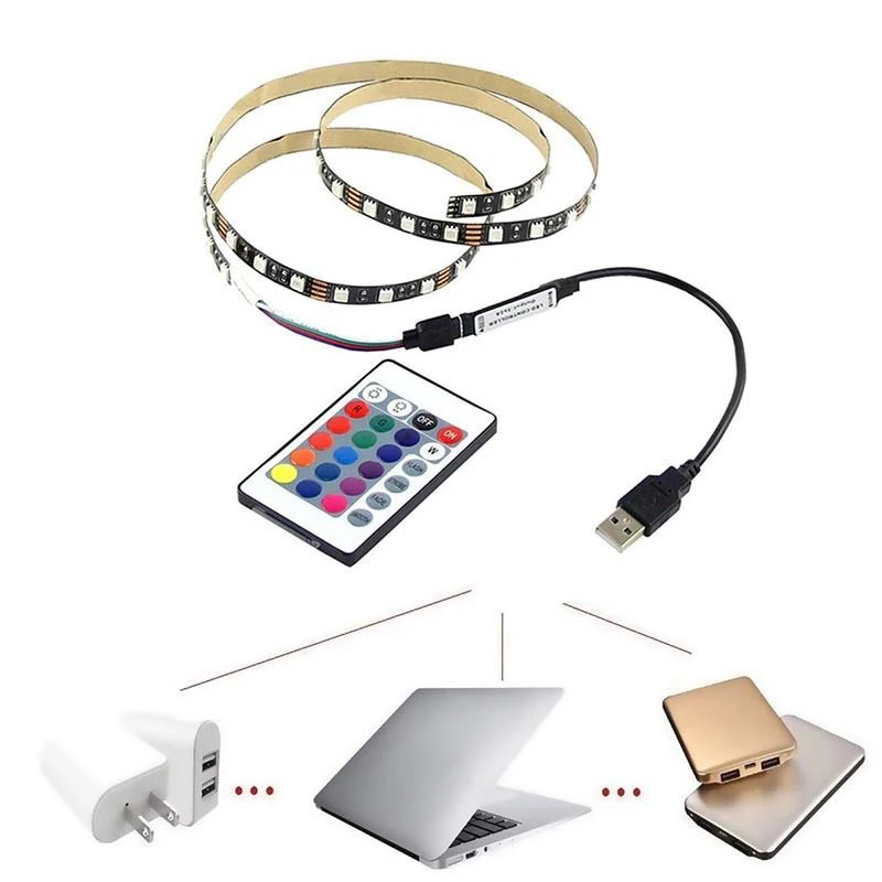 IKVVT 1-5m DC 5V 5050 RGB SMD 60LEDs Strip Light USB with 24 Keys Remote Control