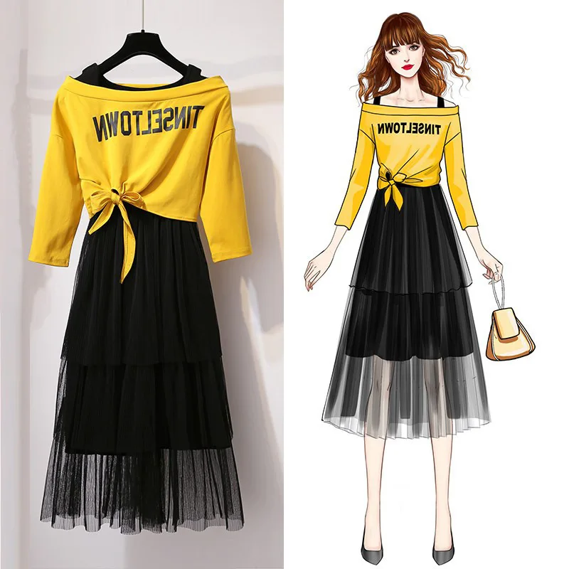 

ICHOIX Mesh dress A-line casual Korean girl summer dress retro 2 pieces set elegant ruffles long dress women clothes 2019