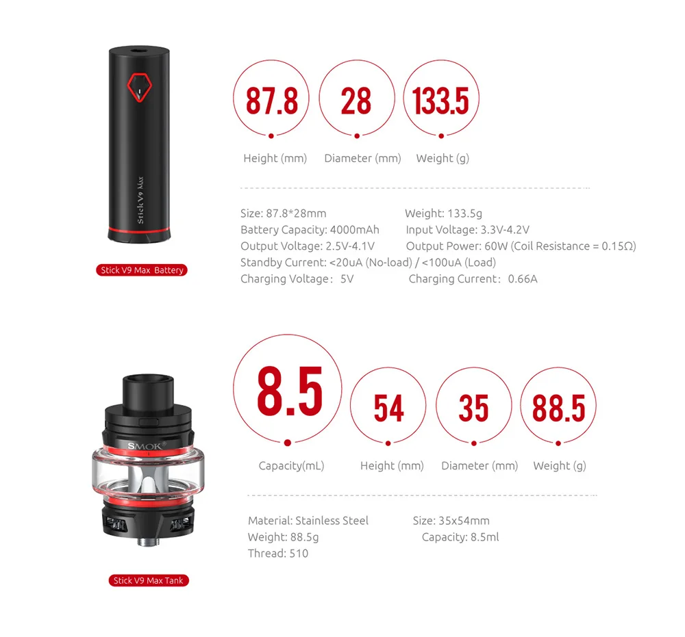 Набор для вейпа SMOK Stick V9 Max 4000 мАч 8 5 мл с катушкой S1 S2|Системы нагревания табака и