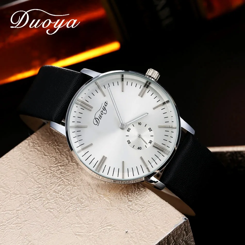 

Duoya Luxury Brand Watch Mens Silver Fashion Casual Leather Sport Quartz Wristwatch Luxury Dress Men Clock Business Watch