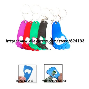 

5.8cm small foot shaped beer/wine opener keychain,anodized aluminum bottle opener keyrings,mixed colors 300pcs/lot,free shipping