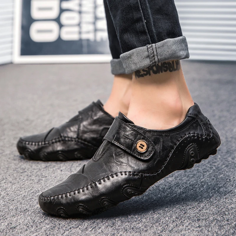Handmade Genuine Leather Men's Flats Casual Luxury Brand Men Loafers Comfortable Soft Driving Shoes Slip On Moccasins | Обувь