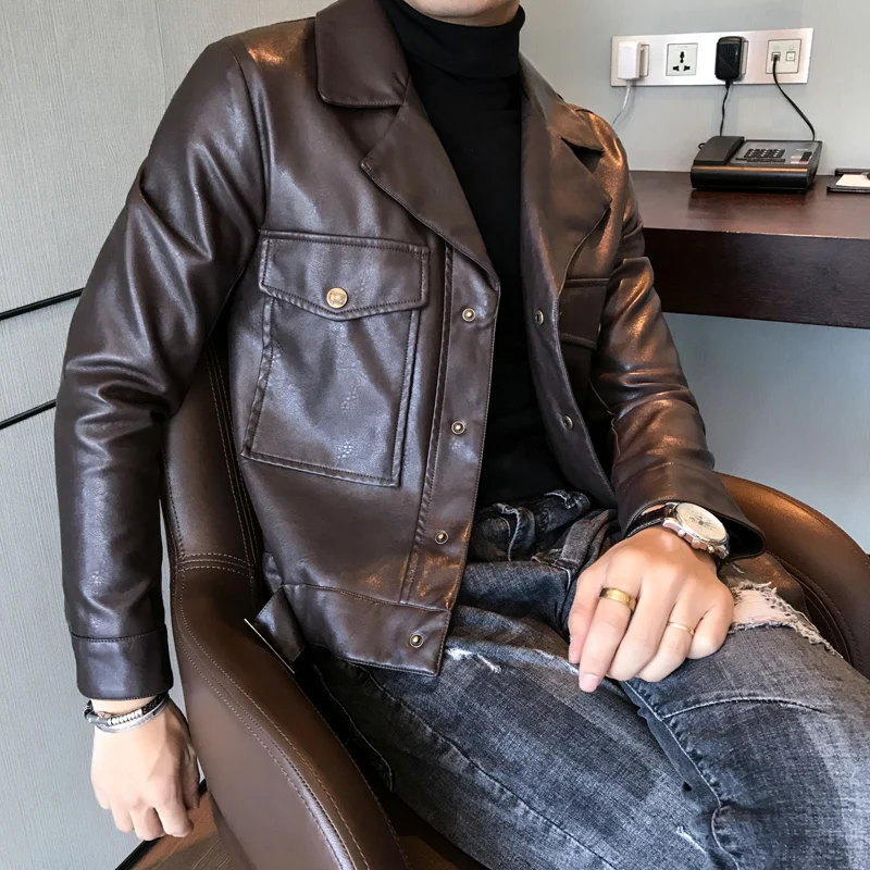 Модные мужские кожаные куртки Slim Fit зеленые мотоциклетные коричневые Deri Ceket Erkekler