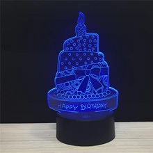 LED 3D Happy Birthday Cake Candles Gifts Lamps Table Light Acrylic Night Lamp with 7Colors Change Remote Touch Switch kids light dhl free shipping creative 7 colors 3d acrylic visual light led lamp birthday party table decoration lamps night light gifts