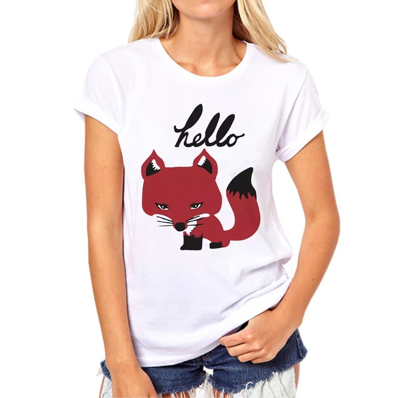 Кавайная Футболка с принтом лисы и животных, женские топы, Camiseta, графическая футболка, Женская белая футболка Харадзюку для девушек, топы, футболки, N8-1