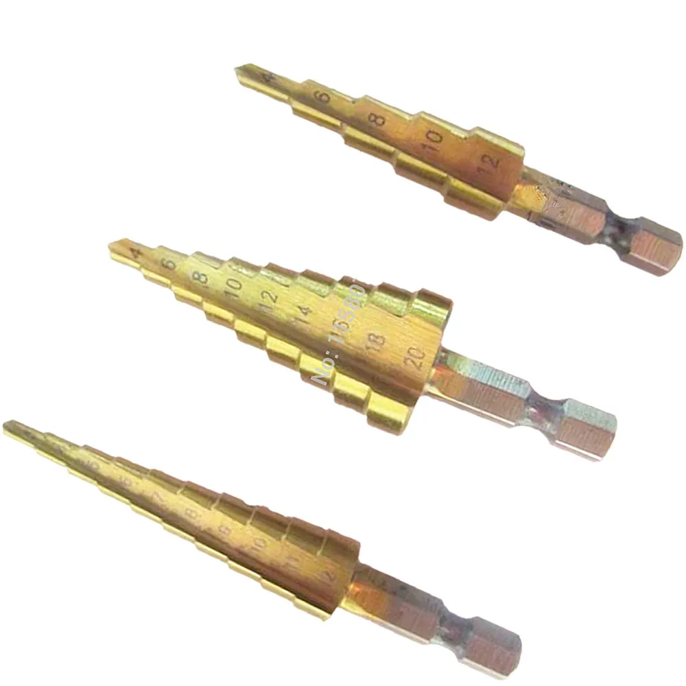 3pcs Metric 4 12mm 4 20mm 3 12mm Titanium Hss Stepped Down Drill Step