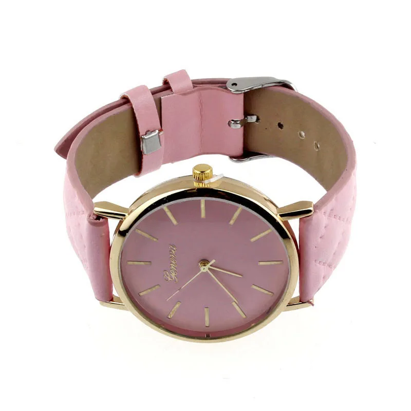 New Unisex Casual Geneva Checkers Faux Leather Quartz Analog naviforce Wrist women watches Classics color Ladies sport Gifts - Цвет: pink