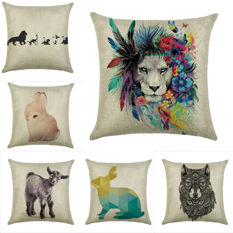 45cm*45cm Lions and rabbits linen cotton pillow case sofa cushion cover animal design square decorative pillow cover 45cm*45cm Lions and rabbits linen cotton pillow case sofa cushion cover animal design square decorative pillow cover