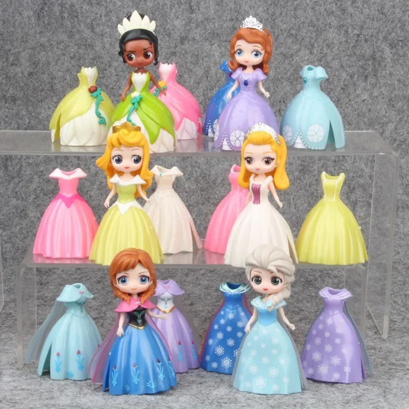 

18Pcs/Set Dressing Princess Cute Dolls Sophia Anna Elsa Tiana Snow White Alice Action Figure Toy For Birthday Christmas Gift 8CM