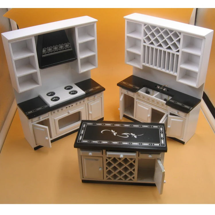 A02-X014 الأطفال طفل هدية لعبة 1:12 دمية مصغرة الأثاث مصغرة rement الأبيض أسود اللون المطبخ 3 قطعة/المجموعة