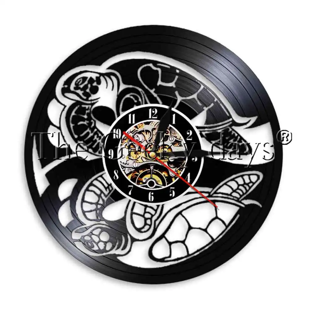 1 шт морская черепаха дизайн Виниловая пластинка настенные часы с светодиодный освещения Ocean Животные черепаха домашнего декора