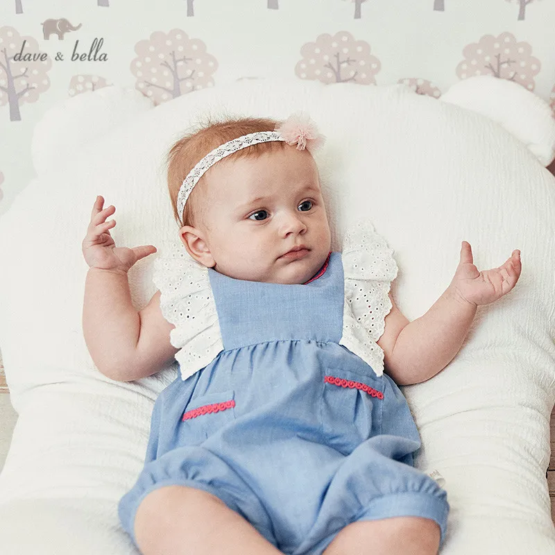 Dave bella new born baby girls fashion solid pullover jumpsuits infant toddler clothes children summer romper 1 piece DBH10821 | Детская