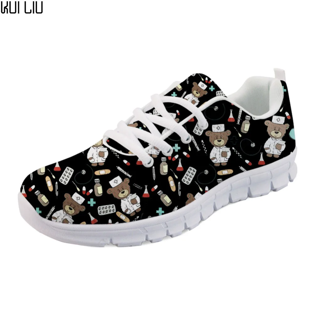 

Customized Black Nurse Bear Pattern Flats Women Shoes Cute Breathable Comfortable Mesh Sneakers Woman Nursing Light Casual Shoe