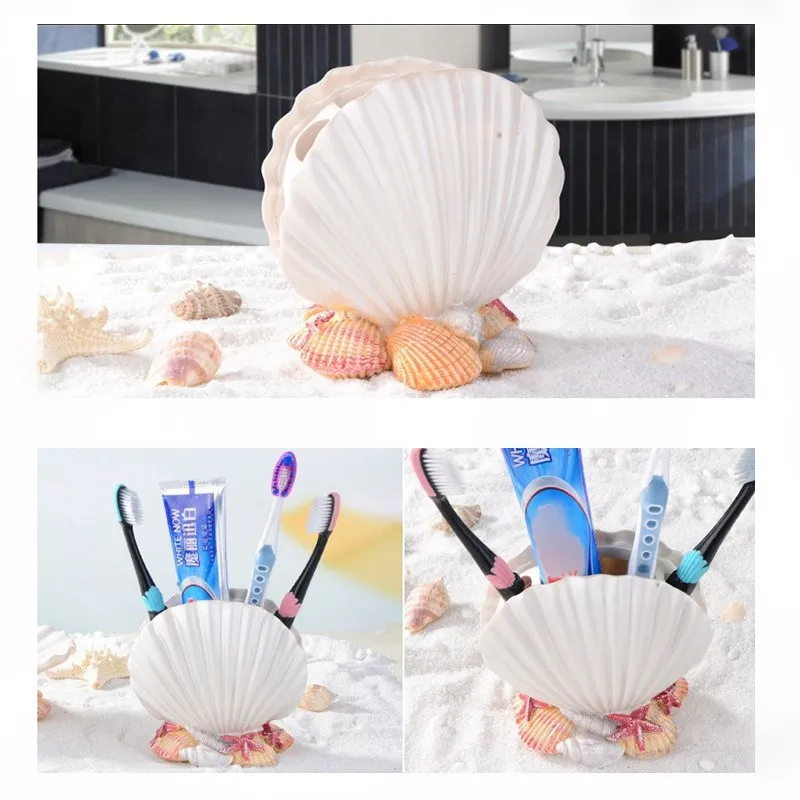 

Pearl Shell Toothbrush Holder Bathroom Supply Resin Shell Shape Toothpaste Toothbrush Storage Organizer Case Decor Dispensers