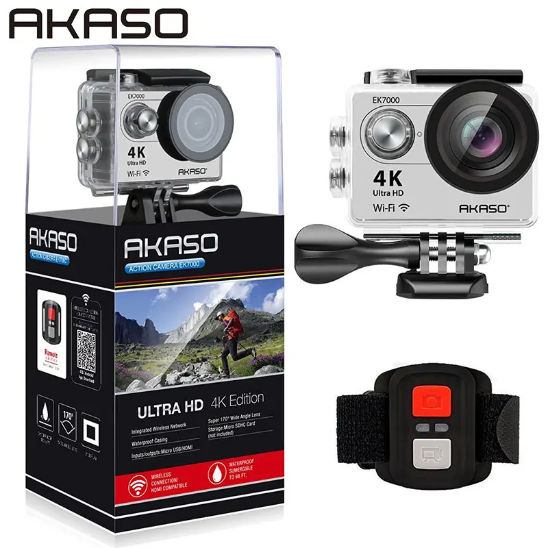 

AKASO EK7000 Wifi Action Camera 1080p Full HD 2Inch 170 Wide Angle 30M Waterproof Mini Cam Sport Camera Selfie Stick Accessories