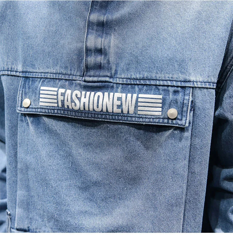 Men Streetwear Hip Hop Pullover Denim Jacket Male Fashion Casual Jeans Coat Couple Spring Autumn Clothing