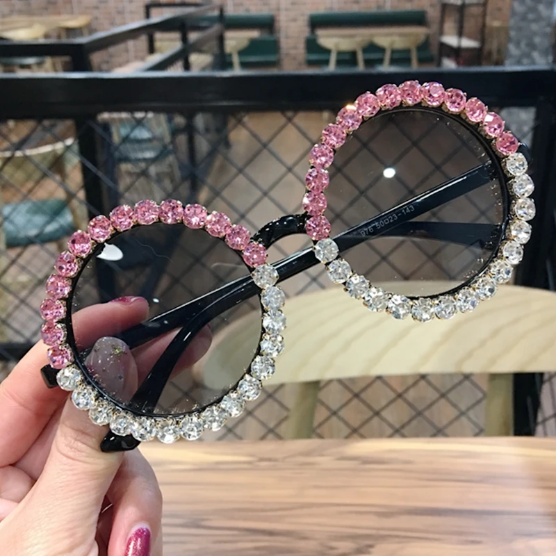 2019 Round Sunglasses Women Vintage Black Crystal Mix Rhinestone Sun Glasses for Kids Small Sun glasses  Oculos de sol UV400
