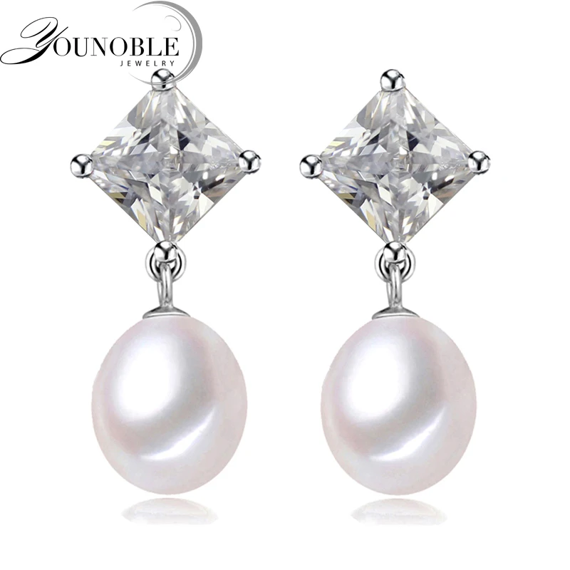 

YouNoble Real natural freshwater pearl earrings for women,drop 925 silver earrings with pearl bridal birthday gift white pink