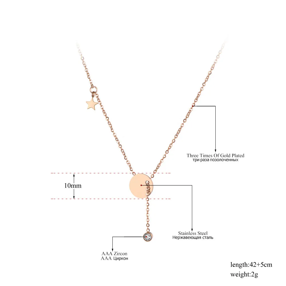 Lokaer офисные Нержавеющая сталь круглая бирка ожерелье с кулоном в виде звезды ювелирные изделия Мода ожерелье с горным хрусталем для Для женщин девочек N19014
